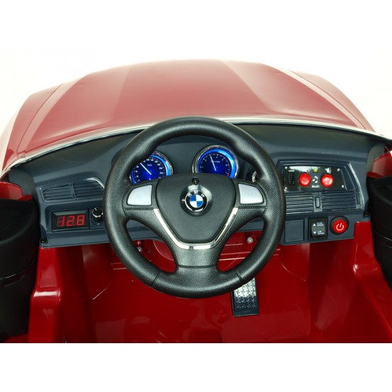 BMW X6 s 2.4G bluetooth dálkovým ovládáním a čalouněnou sedačkou, 12V, VÍNOVÉ NELAKOVANÉ